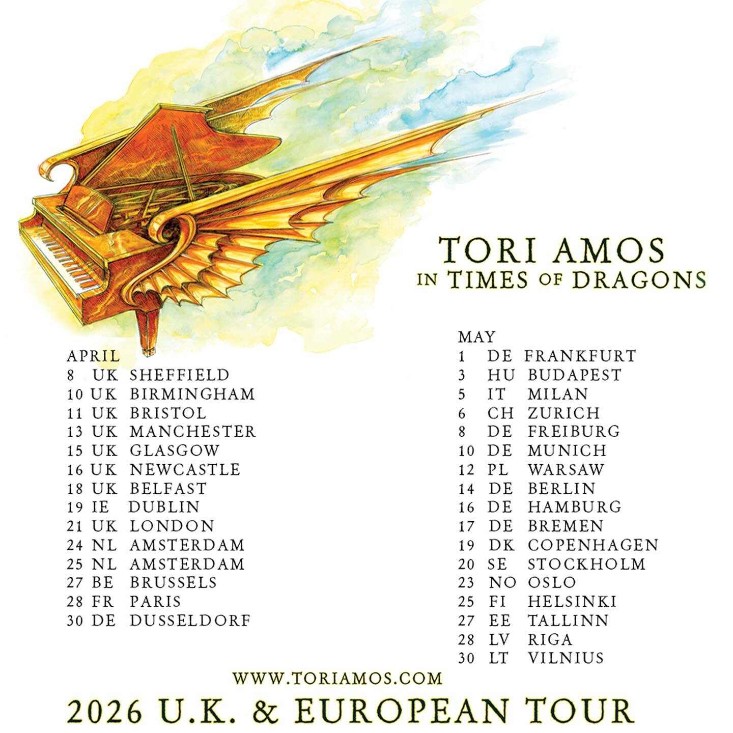 Tori Amos In Times of Dragons Tour Poster 2026